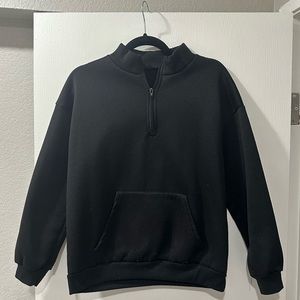 Black Half Zipper Drop Shoulder Sweatshirt